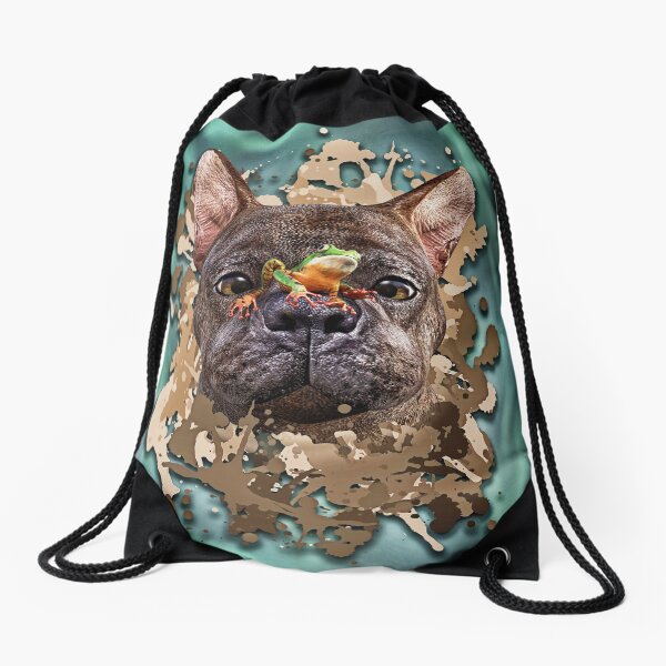 French bulldog with frog Drawstring Bag