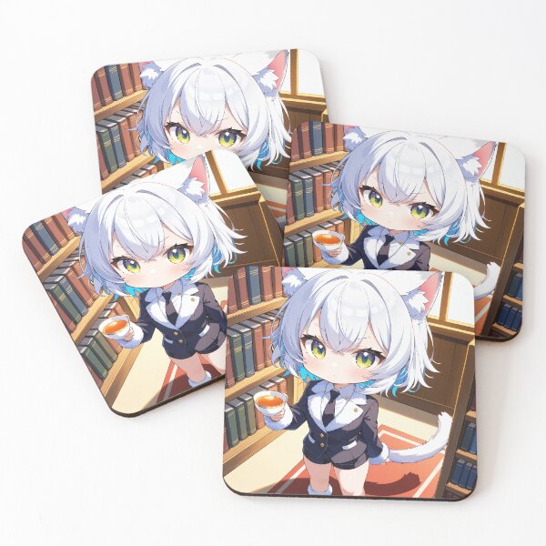Item preview, Elegant White Cat - Tea Time Lord, Cute Anime Chibi Neko Art designed and sold by WhisKerinK.