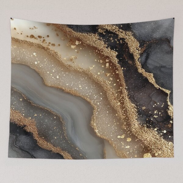 Item preview, Ebony, Ivory, and Warm Greige Fluid Waves with Chunky Gold designed and sold by Nine Lives Studio.
