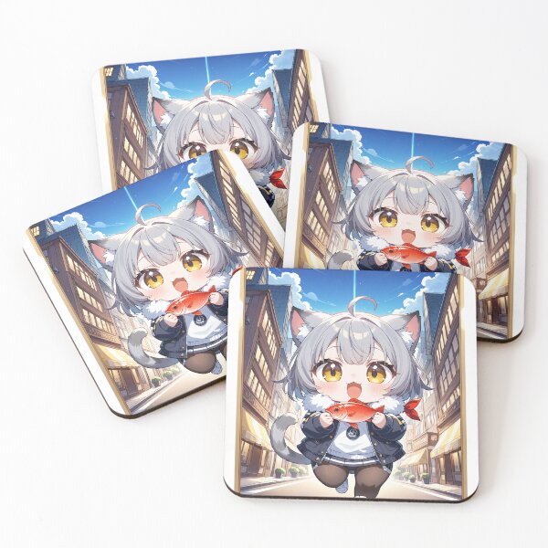 Item preview, Thief Cat - Stolen Fish Runner, Cute Anime Chibi Grey Tabby Neko designed and sold by WhisKerinK.