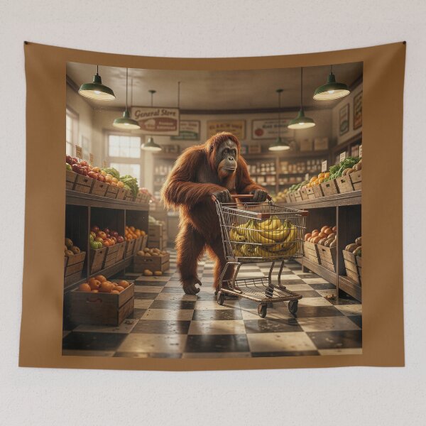 Item preview, Orangutan Stocks Up on Bananas at Grocery Store designed and sold by Tridentulus.