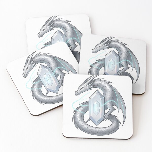 Item preview, Silver dragon guarding crystal shield with glowing blue accents designed and sold by Creative88Art.