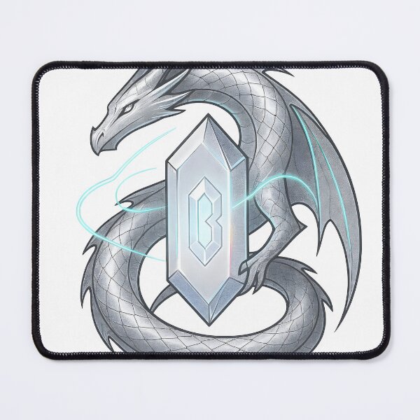 Item preview, Silver dragon guarding crystal shield with glowing blue accents designed and sold by Creative88Art.