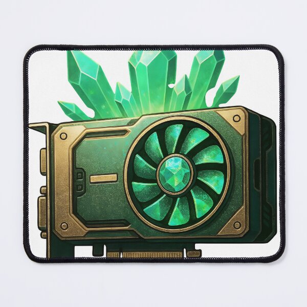 Item preview, Futuristic green computer graphics card with glowing crystals designed and sold by Creative88Art.