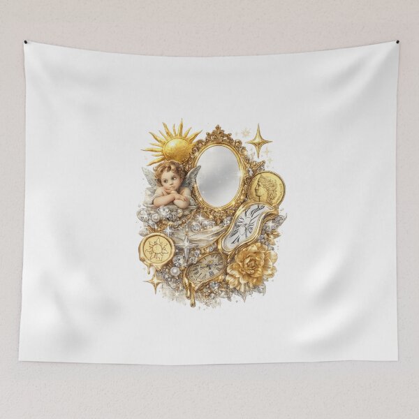 Item preview, Golden Angel Vintage Mirror – Celestial Baroque Aesthetic Design designed and sold by Aura.Creative.