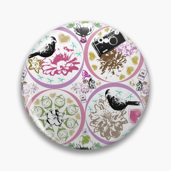 Item preview, Floral Travel Snapshots Circles Pink & Green on White designed and sold by Digitalmyth's Designs.