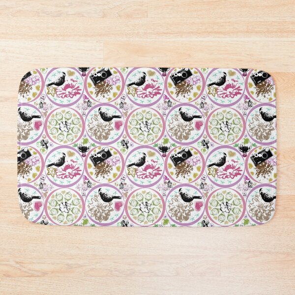 Item preview, Floral Travel Snapshots Circles Pink & Green on White designed and sold by Digitalmyth's Designs.