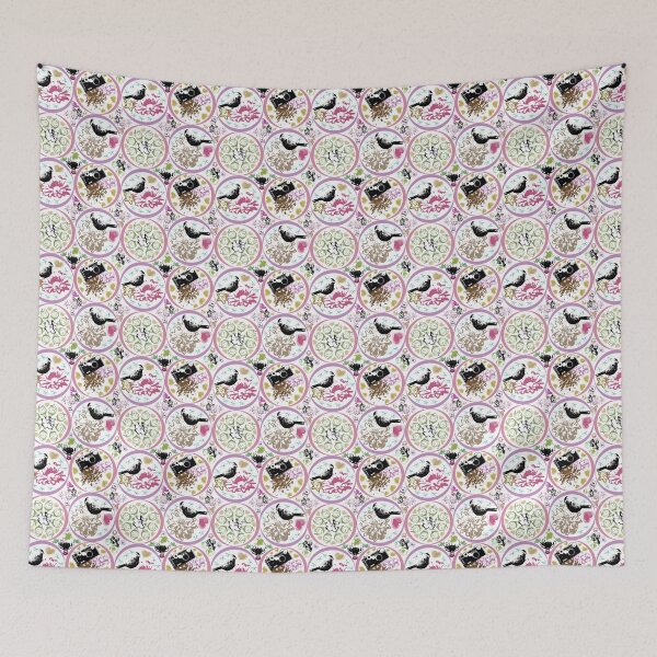 Item preview, Floral Travel Snapshots Circles Pink & Green on White designed and sold by Digitalmyth's Designs.