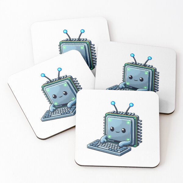 Item preview, Cute computer chip character working on keyboard with antennae designed and sold by Creative88Art.