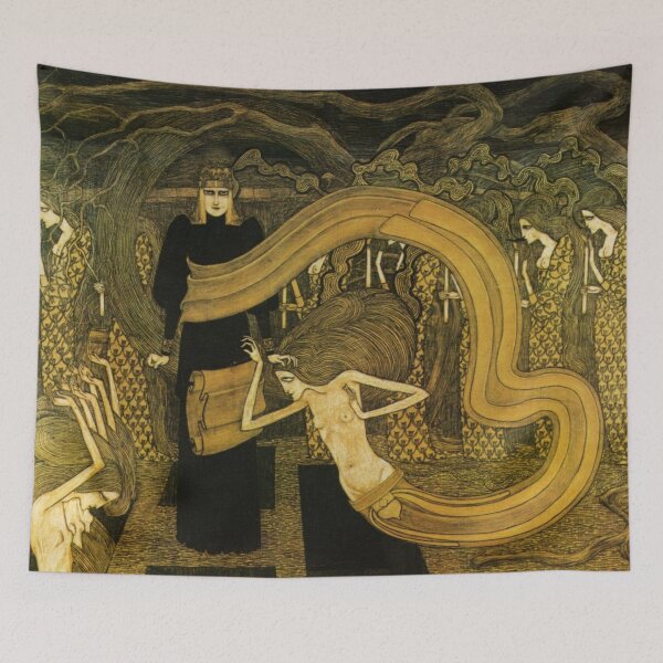 Item preview, Symbolist Illustration Mythic Ritual Scene with Flowing Hair Maidens for Vintage Art Lovers designed and sold by RickE.