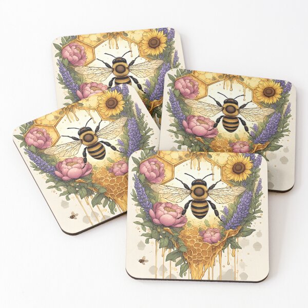 Item preview, Floral Honeycomb Bee Art for Honey Bee Keepers designed and sold by owi-art.