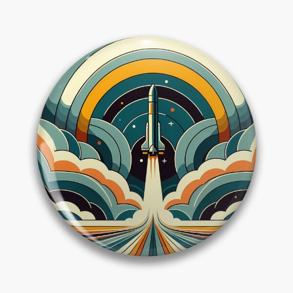 Item preview, Retro Rocket Launch Through Geometric Clouds designed and sold by InkSmithery.