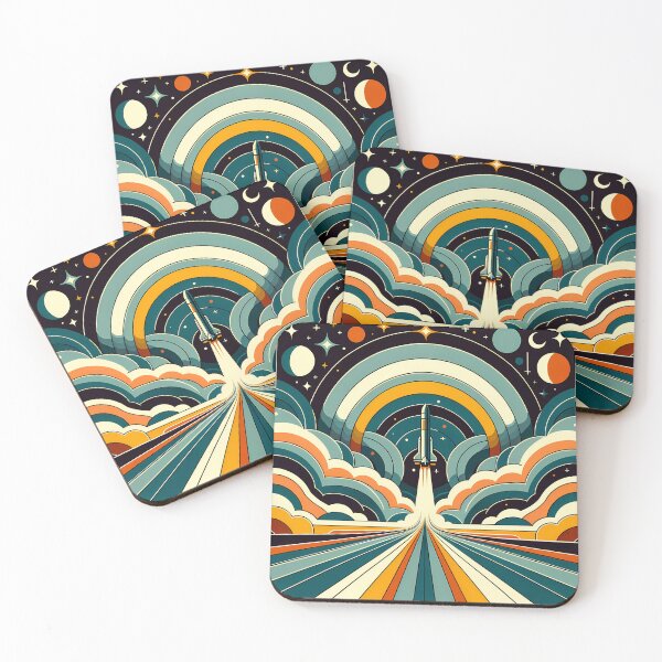 Item preview, Retro Rocket Launch Through Geometric Clouds designed and sold by InkSmithery.