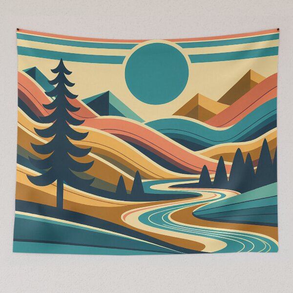 Item preview, Geometric Mountain River Landscape designed and sold by InkSmithery.