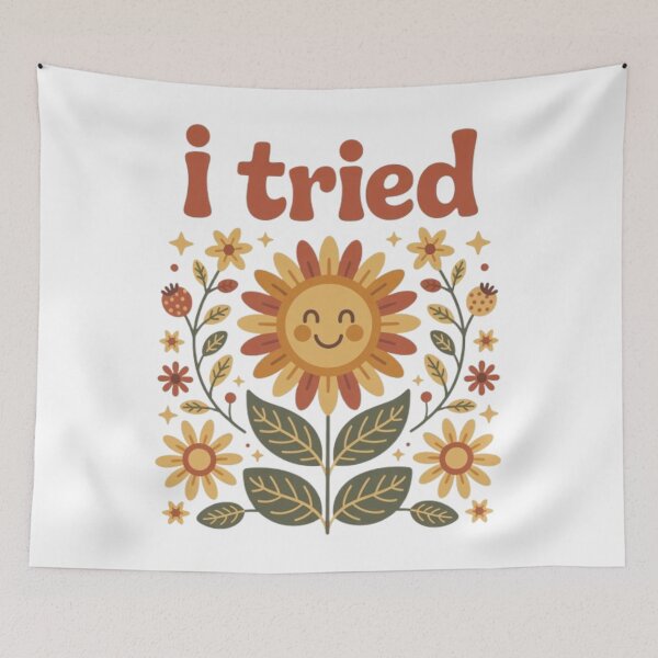 Item preview, I Tried – Cute Sunflower Folk Art Motivational Retro Floral Design designed and sold by NewUSShop.