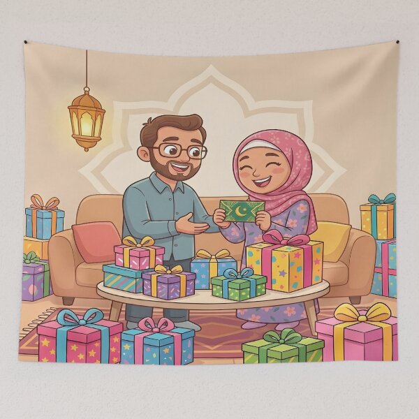 Item preview, Eid Couple - Muslim Husband and Wife with Gifts and Eidi designed and sold by WowDezign.