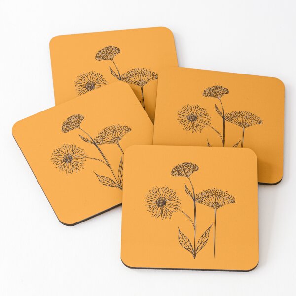 Item preview, Wildflowers Line Drawing Symmetric Minimalist aesthetic Natural Design Mustard Yellow designed and sold by SWSandraWechner.