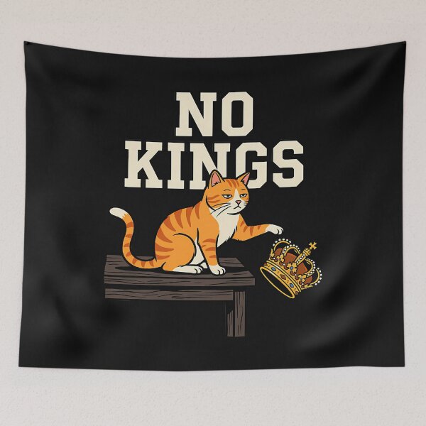 Item preview, No Kings Funny Cat Pushing Crown Meme Anti Royalist designed and sold by yartyartyart.