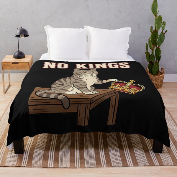 Item preview, No Kings Funny Cat Pushing Crown Meme Anti Royalist designed and sold by yartyartyart.