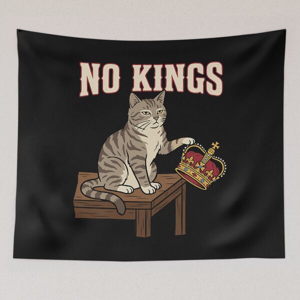 Item preview, No Kings Funny Cat Pushing Crown Meme Anti Royalist designed and sold by yartyartyart.