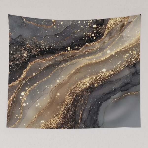 Item preview, Midnight Black and Champagne Fluid Resin with Gilded Stardust designed and sold by Nine Lives Studio.