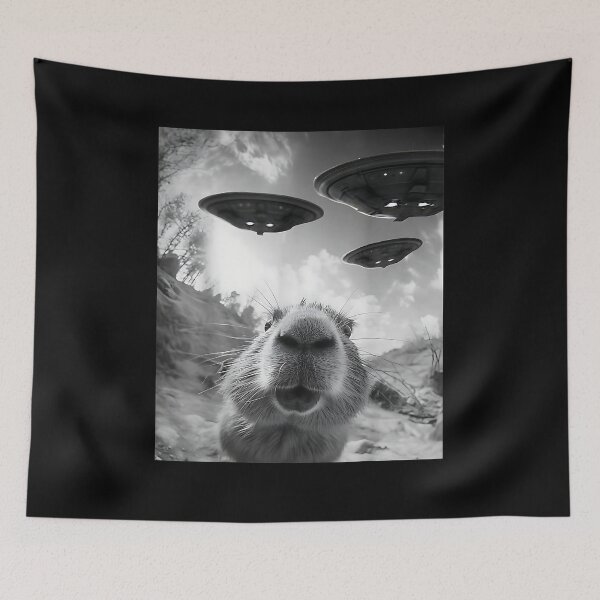 Item preview, Funny Capybara Selfie with UFOs Weird Graphic Alien UFO designed and sold by Cheesymatiion.