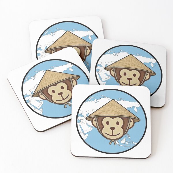 Artikelvorschau, Reiseaffe – Asien – Reisbauernhut – Kreisförmiges Abzeichen-Design entworfen und verkauft von MyMonkeyMerch.
