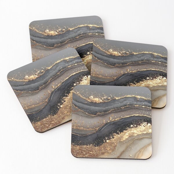 Item preview, Pebbled Charcoal and Warm Cream Fluid Sandstone with Gold Nuggets designed and sold by Nine Lives Studio.