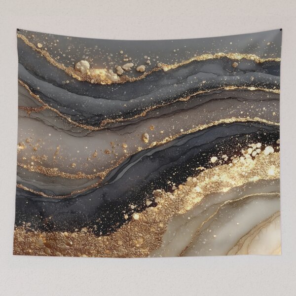 Item preview, Pebbled Charcoal and Warm Cream Fluid Sandstone with Gold Nuggets designed and sold by Nine Lives Studio.