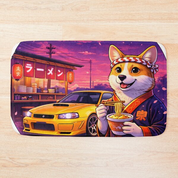 Item preview, Ramen Drift Shiba in a Neon Street Night designed and sold by ELmestka.