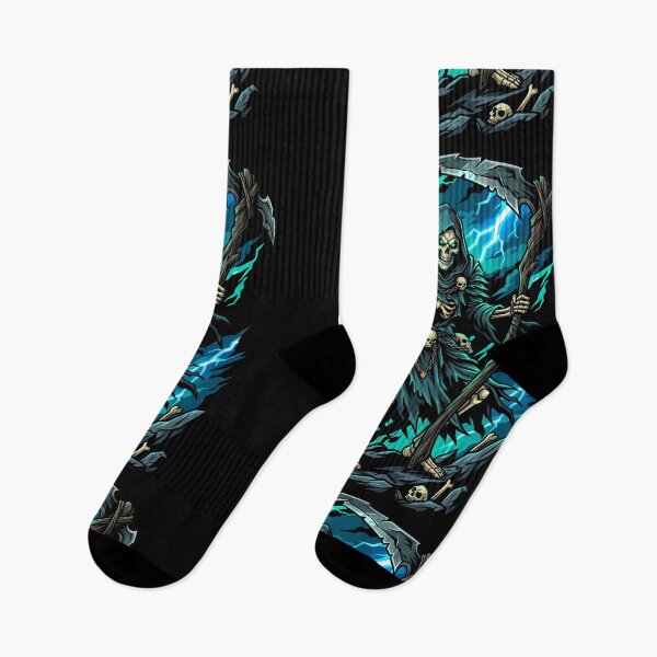 Item preview, Grim Reaper Holding Hourglass Amidst Striking Teal Lightning Storm designed and sold by Tong4130.