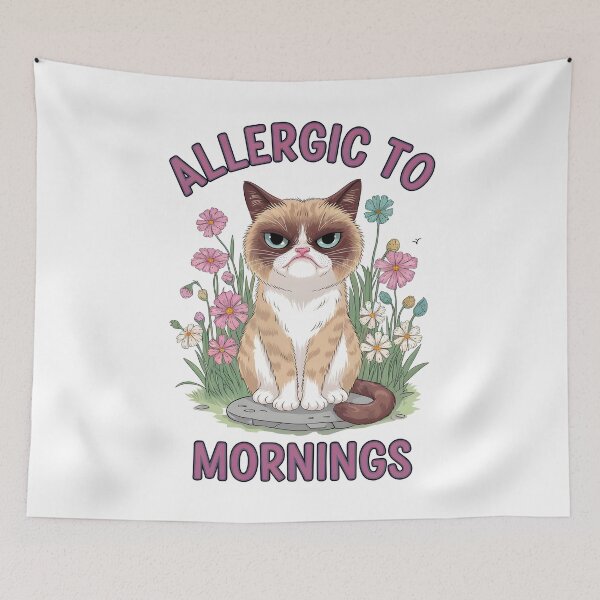 Item preview, spring Allergic to Mornings Funny Cat Cartoon T-Shirt designed and sold by Uglyandcute.