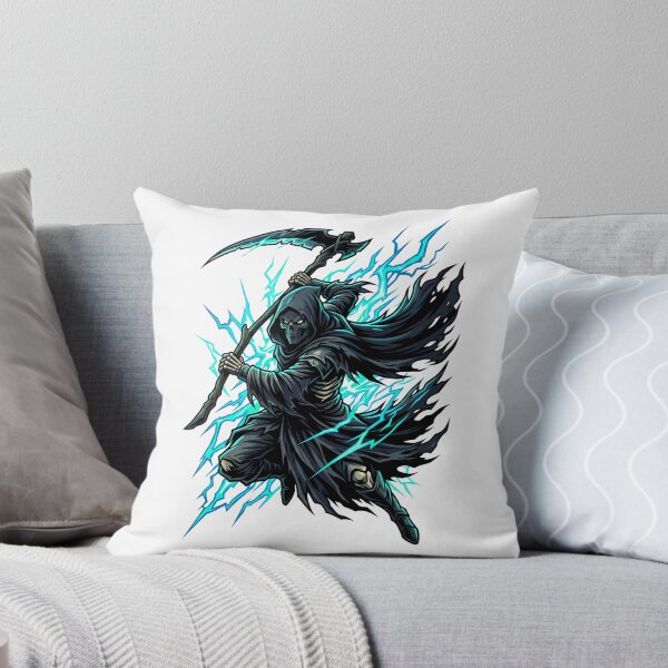Item preview, Scary Grim Reaper Swinging Scythe Under Vivid Teal Lightning designed and sold by Tong4130.