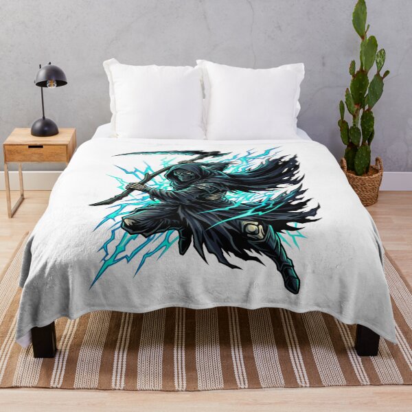 Item preview, Scary Grim Reaper Swinging Scythe Under Vivid Teal Lightning designed and sold by Tong4130.