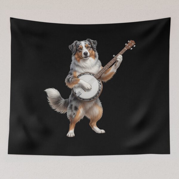 Item preview, Australian Shepherd Playing Banjo Player Banjoist Dog Lover designed and sold by DoodleTortle.