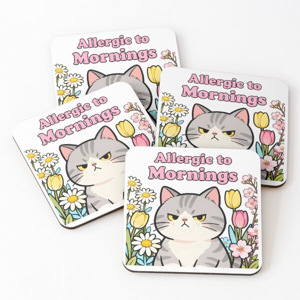 Item preview, spring Allergic to Mornings Funny Cat Cartoon T-Shirt designed and sold by Uglyandcute.
