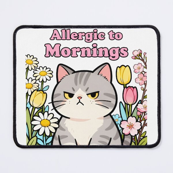 Item preview, spring Allergic to Mornings Funny Cat Cartoon T-Shirt designed and sold by Uglyandcute.
