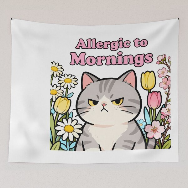 Item preview, spring Allergic to Mornings Funny Cat Cartoon T-Shirt designed and sold by Uglyandcute.