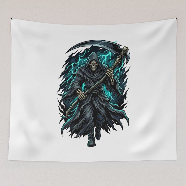 Item preview, Demonic Grim Reaper Emerging From Shadows With Teal Lightning designed and sold by Tong4130.