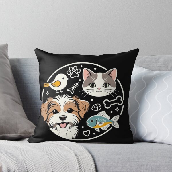 Item preview, Happy Pet Squad Circle - Cute Dog, Cat, Bird & Fish Illustration designed and sold by GenZFashion000.