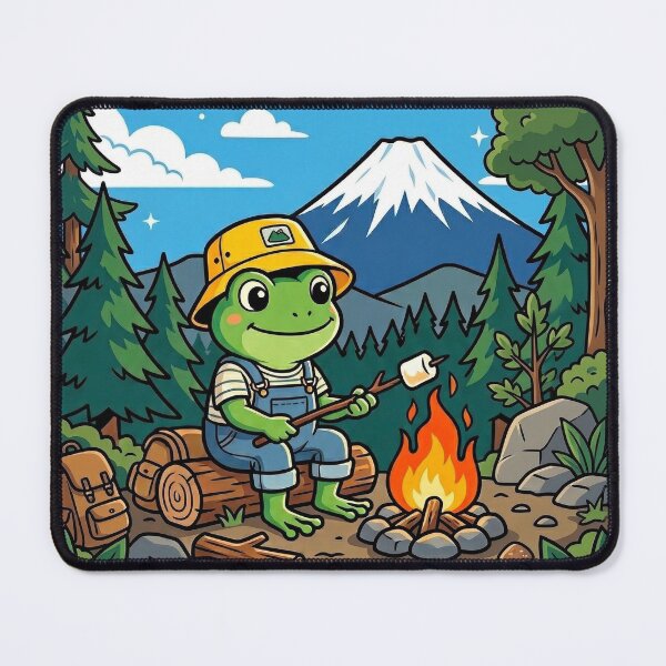 Item preview, Cute Retro Frog Camping at Mount Fuji - Kawaii Outdoors designed and sold by The Chill Pond.