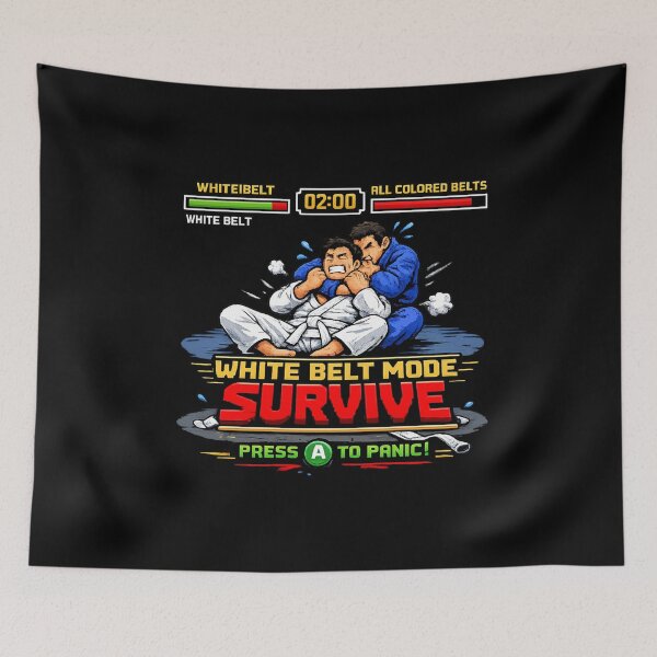 Item preview, Funny BJJ White Belt Mode Survive Retro Video Game Jiu-Jitsu designed and sold by MojaveTradePost.
