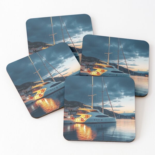 Item preview, Elegant Luxury Yacht Moored in Scenic Mediterranean Port designed and sold by Jade Ado.