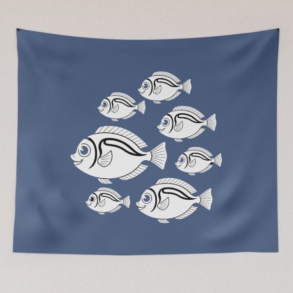 Item preview, Cute Swimming School of Striped Fish – Blue Ocean Pattern designed and sold by Dakson Design - Fantasy Art.