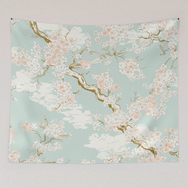 Item preview, Flowering Branches on Light Blue - Cherry Blossom Style designed and sold by TheBohemianLark.