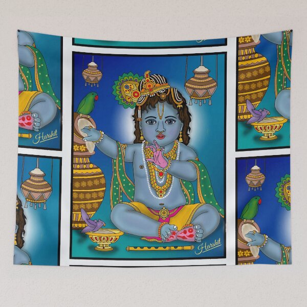 Item preview, Divine Krishna Drawing – Sacred Indian God Art designed and sold by Harshit_Digital_Arts.