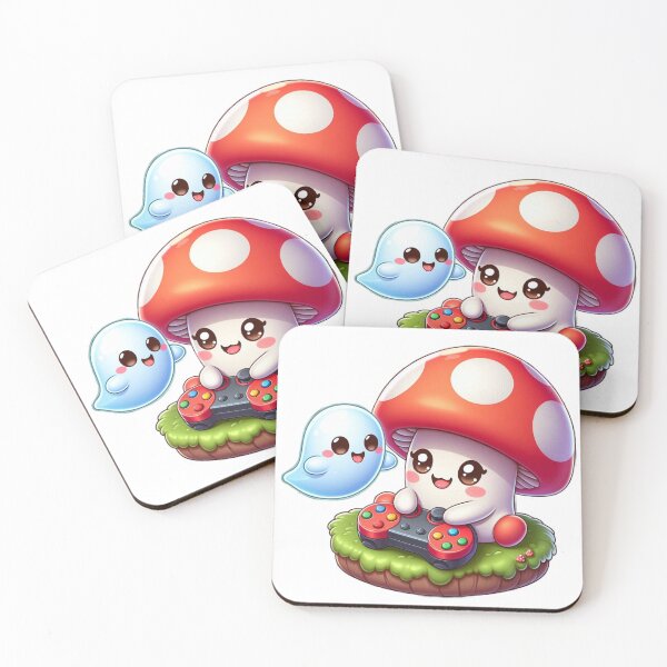 Item preview, Hongo feliz jugando con un lindo fantasma kawaii designed and sold by MAGDY CANVAS.