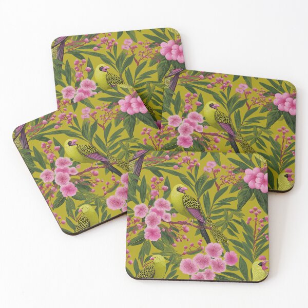 Item preview, Bird & Botanical Bright Jungle Vibe Pink Chartreuse designed and sold by TheBohemianLark.