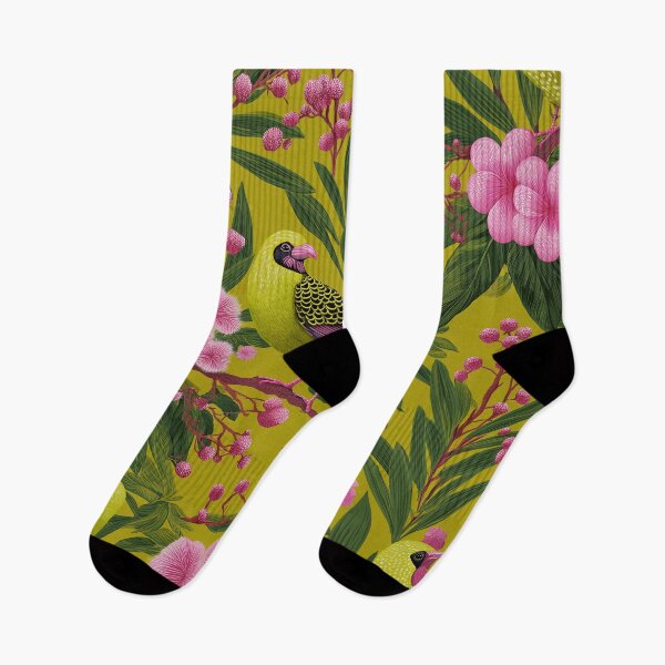 Item preview, Bird & Botanical Bright Jungle Vibe Pink Chartreuse designed and sold by TheBohemianLark.