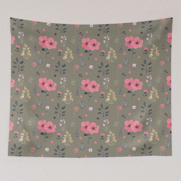 Item preview, Pink flower garden on green background designed and sold by estilolukino.